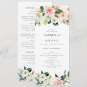 Hochzeitsprogramm im eleganten Rosa Blumengrün Einladung (Vorne/Hinten)