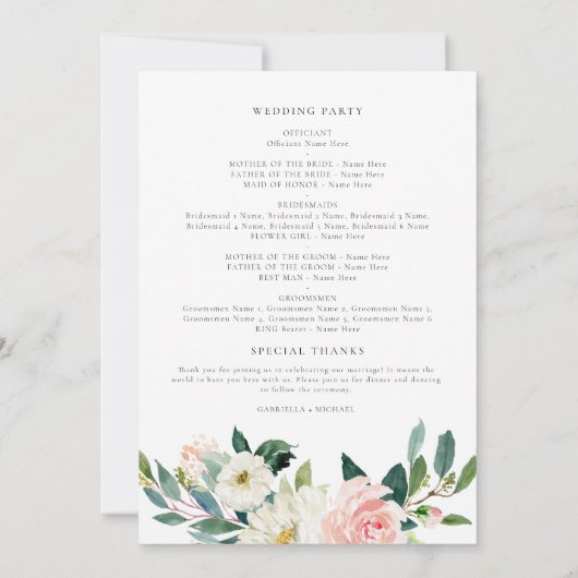 Hochzeitsprogramm im eleganten Rosa Blumengrün Einladung (Rückseite)
