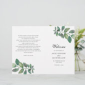 Hochzeitsprogramm im Sommer gefaltet. Grüne Blätte (Stehend Vorderseite)