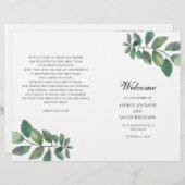 Hochzeitsprogramm im Sommer gefaltet. Grüne Blätte (Vorne/Hinten)