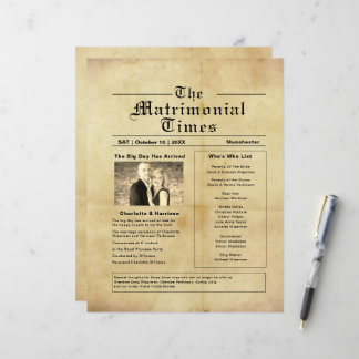 Hochzeitsprogramm im Stil einer alten Zeitung