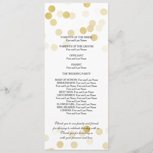 Hochzeitsprogramm Imitats Gold Foil Glitzer Lights Programm (Rückseite)