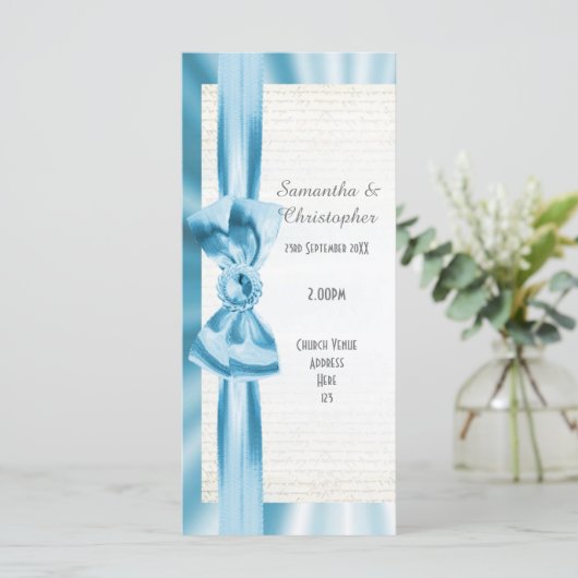 Hochzeitsprogramm in der Kirche Pastel in Blau und Programm (Stehend Vorderseite)