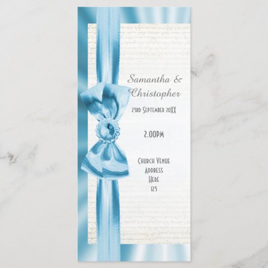 Hochzeitsprogramm in der Kirche Pastel in Blau und Programm (Vorderseite)