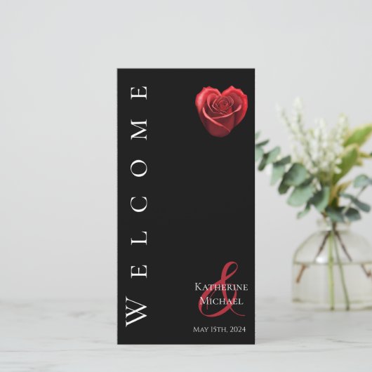 Hochzeitsprogramm in Form einer herzförmigen Rote (Stehend Vorderseite)