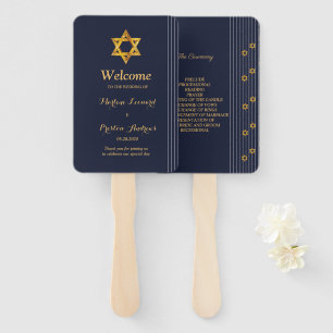 Hochzeitsprogramm in Marineblau und goldenem David Fächer