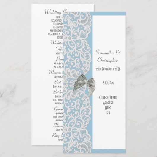 Hochzeitsprogramm in Pastel-Blau-Weiß-Spitzen Programm (Vorne/Hinten)