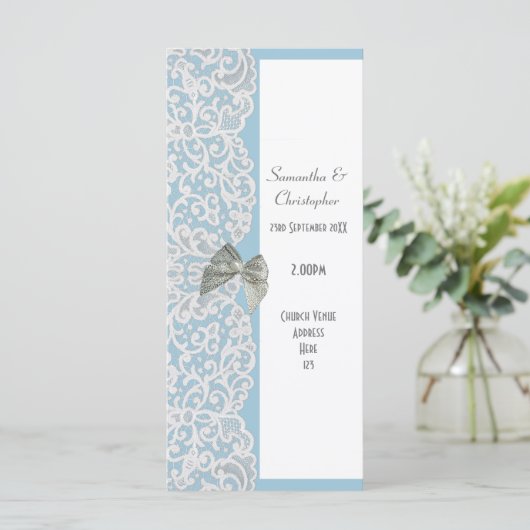 Hochzeitsprogramm in Pastel-Blau-Weiß-Spitzen Programm (Stehend Vorderseite)