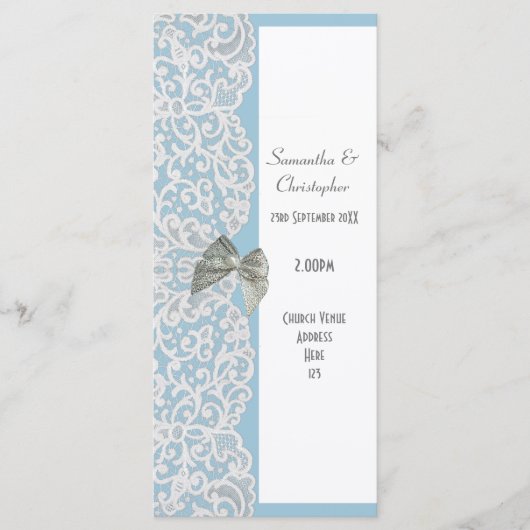 Hochzeitsprogramm in Pastel-Blau-Weiß-Spitzen Programm (Vorderseite)