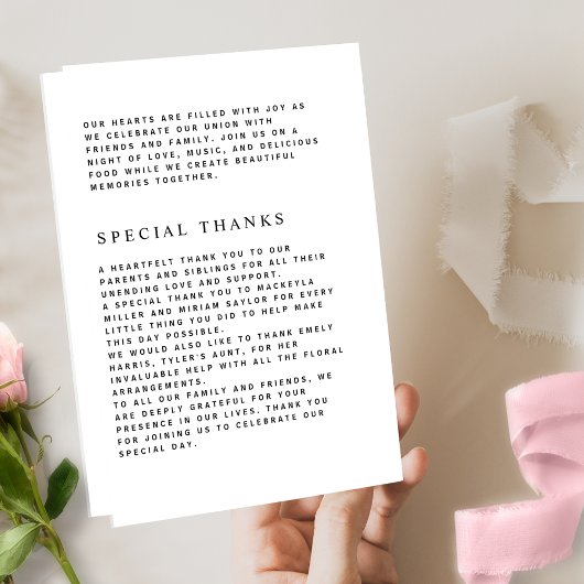 Hochzeitsprogramm in Rosa und Rosa