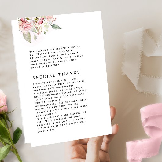 Hochzeitsprogramm in Rosa und Rosa