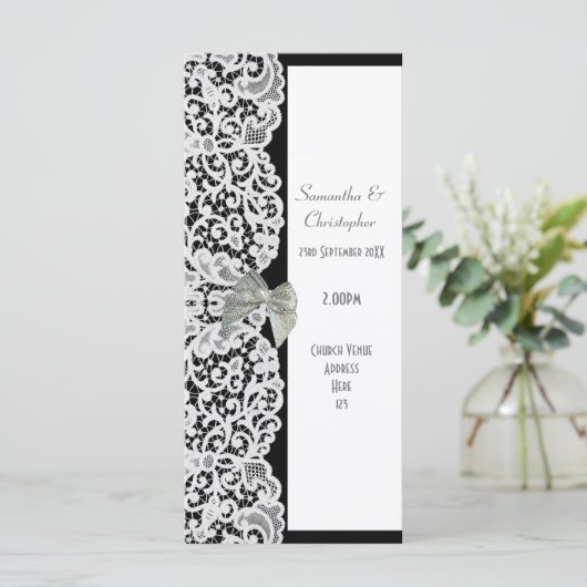 Hochzeitsprogramm in Schwarz-Weiß-Spitzen Programm (Stehend Vorderseite)