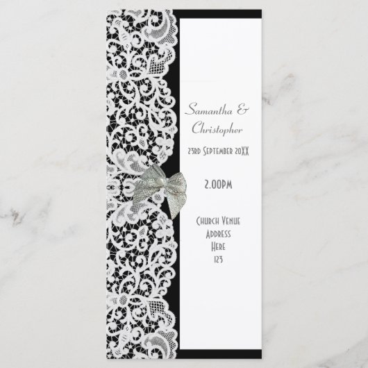 Hochzeitsprogramm in Schwarz-Weiß-Spitzen Programm (Vorderseite)