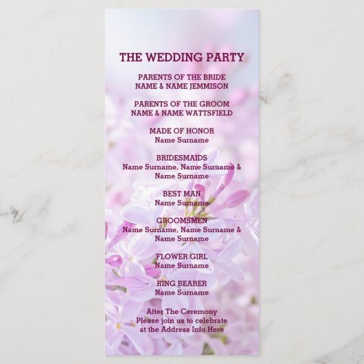 Hochzeitsprogramm individuell anpassbar programm (Rückseite)