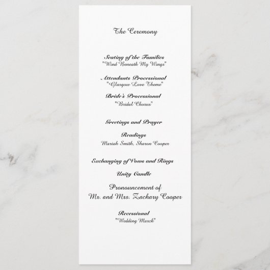 Hochzeitsprogramm "Interlocking Hearts" Programm (Rückseite)