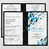 Hochzeitsprogramm Japanische Blume Blue (Vorne/Hinten)