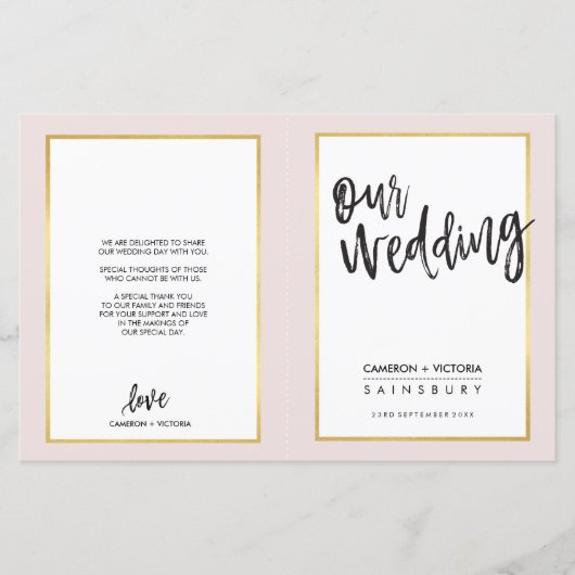HOCHZEITSPROGRAMM kalligrafierte Schrift goldener (Vorderseite)