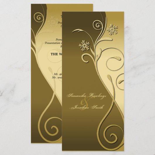 Hochzeitsprogramm - Klassisches Brown & Gold Flora Programm (Vorne/Hinten)