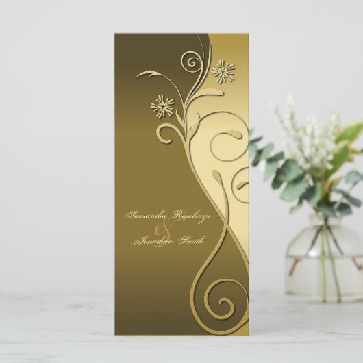 Hochzeitsprogramm - Klassisches Brown & Gold Flora Programm (Stehend Vorderseite)