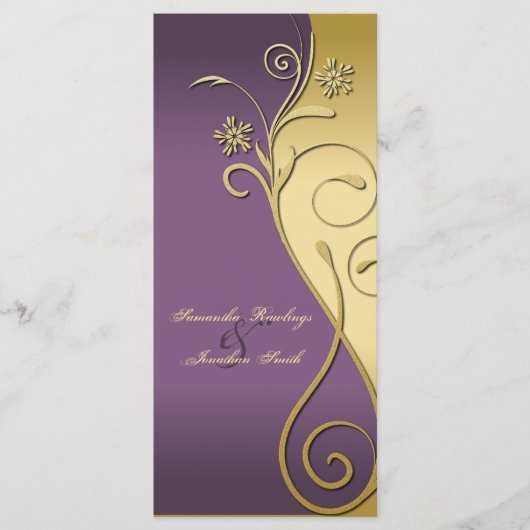 Hochzeitsprogramm - Klassisches Lila- und Goldflor Programm (Vorderseite)