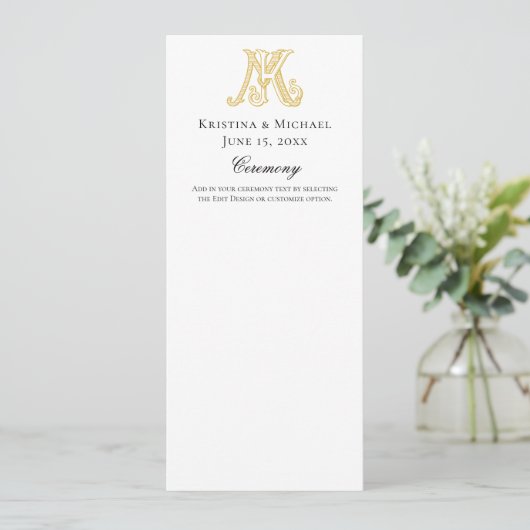 Hochzeitsprogramm KM Monogramm oder MK Monogramm Programm (Stehend Vorderseite)