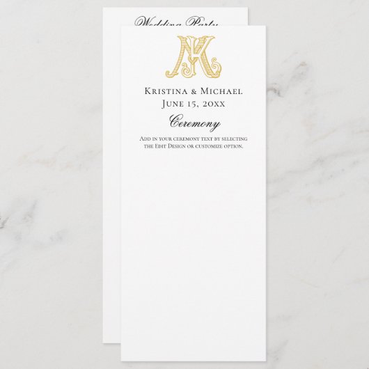 Hochzeitsprogramm KM Monogramm oder MK Monogramm Programm (Vorne/Hinten)