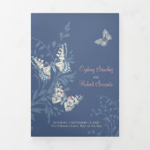 Hochzeitsprogramm Korallen und dunkelblaue Schmett Dreifach-gefaltete Programmkarte (Cover)