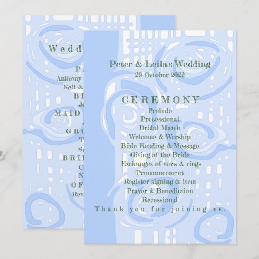 Hochzeitsprogramm Kultur Mosaik Blumenblauer 1 Programm (Vorne/Hinten)