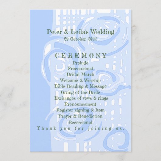 Hochzeitsprogramm Kultur Mosaik Blumenblauer 1 Programm (Vorderseite)