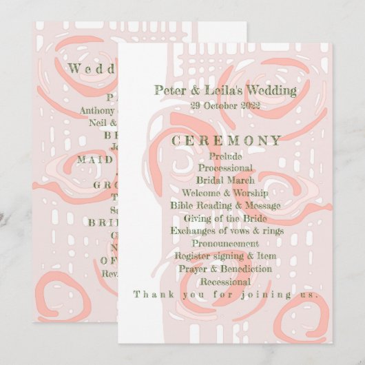 Hochzeitsprogramm Kultur Mosaik Blumenkoralle 2 Programm (Vorne/Hinten)