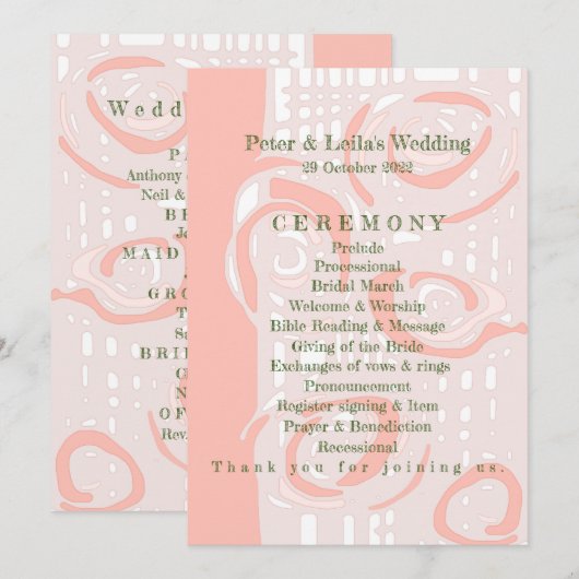 Hochzeitsprogramm Kultur Mosaik Blumenkoralle Programm (Vorne/Hinten)