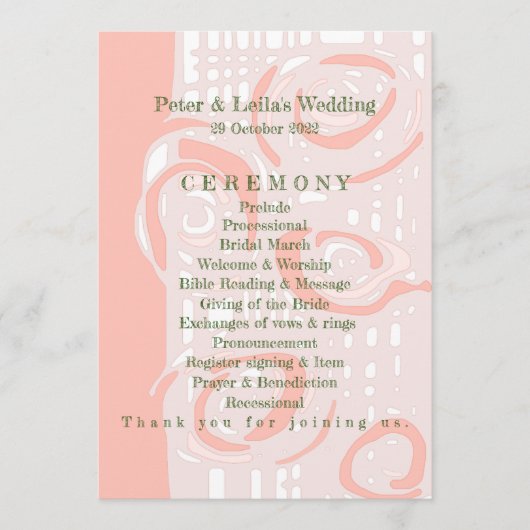 Hochzeitsprogramm Kultur Mosaik Blumenkoralle Programm (Vorderseite)