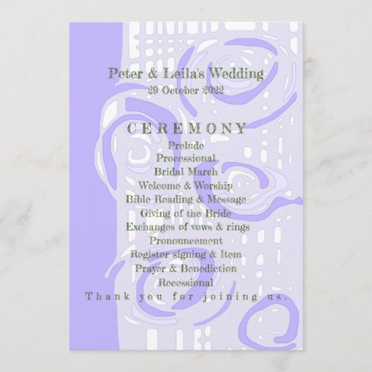 Hochzeitsprogramm Kultur Mosaik Blumenlavender 1 Programm (Vorderseite)