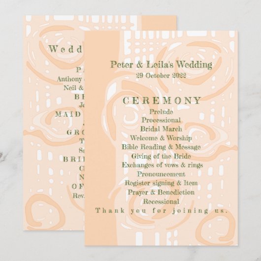 Hochzeitsprogramm Kultur Mosaik Blumenpfirsich 1 Programm (Vorne/Hinten)