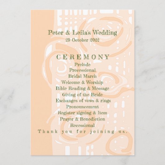 Hochzeitsprogramm Kultur Mosaik Blumenpfirsich 1 Programm (Vorderseite)