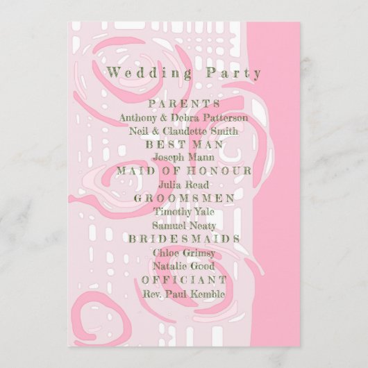 Hochzeitsprogramm Kultur Mosaik Blumenrosa 1 Programm (Rückseite)