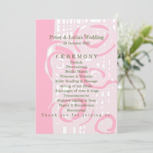 Hochzeitsprogramm Kultur Mosaik Blumenrosa 1 Programm (Stehend Vorderseite)