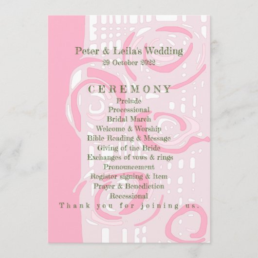 Hochzeitsprogramm Kultur Mosaik Blumenrosa 1 Programm (Vorderseite)