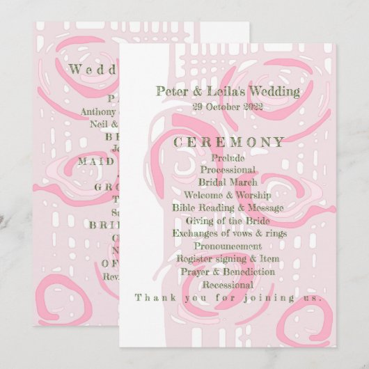 Hochzeitsprogramm Kultur Mosaik Blumenrosa 2 Programm (Vorne/Hinten)