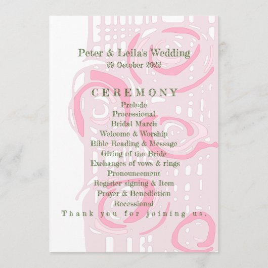 Hochzeitsprogramm Kultur Mosaik Blumenrosa 2 Programm (Vorderseite)