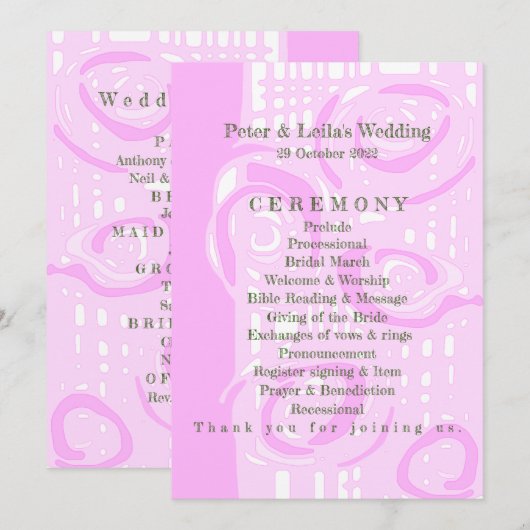 Hochzeitsprogramm Kultur Mosaik Blumenrosa 3 Programm (Vorne/Hinten)