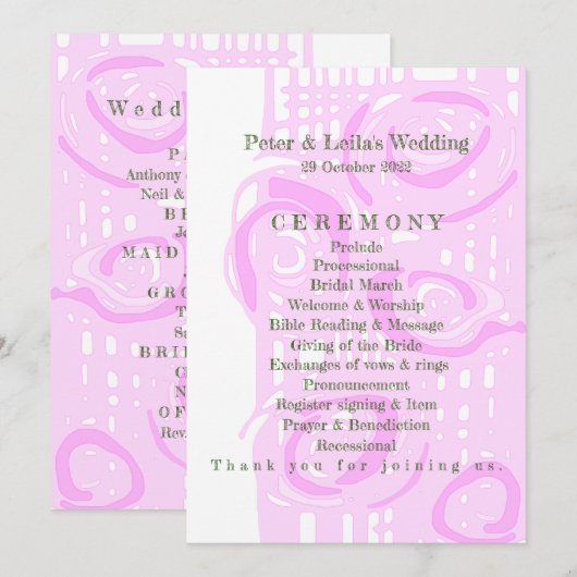 Hochzeitsprogramm Kultur Mosaik Blumenrosa 4 Programm (Vorne/Hinten)