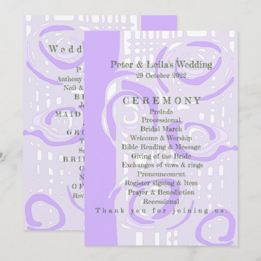 Hochzeitsprogramm Kultur Mosaik Floral Lilac 1 Programm (Vorne/Hinten)