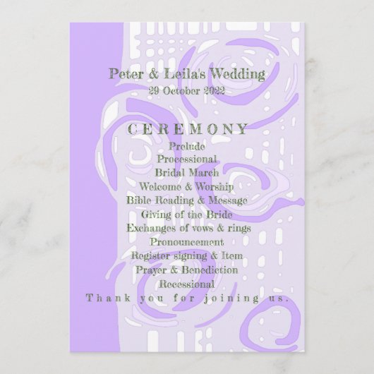 Hochzeitsprogramm Kultur Mosaik Floral Lilac 1 Programm (Vorderseite)