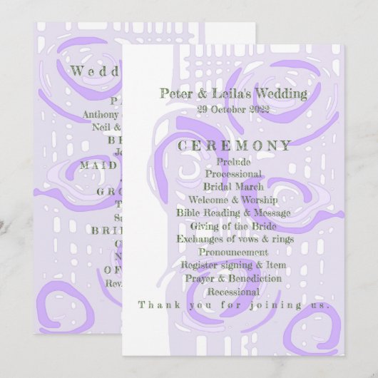 Hochzeitsprogramm Kultur Mosaik Floral Lilac 2 Programm (Vorne/Hinten)