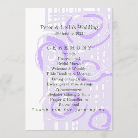 Hochzeitsprogramm Kultur Mosaik Floral Lilac 2 Programm (Vorderseite)