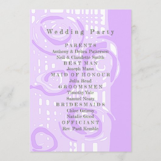 Hochzeitsprogramm Kultur Mosaik Floral Lilac 3 Programm (Rückseite)