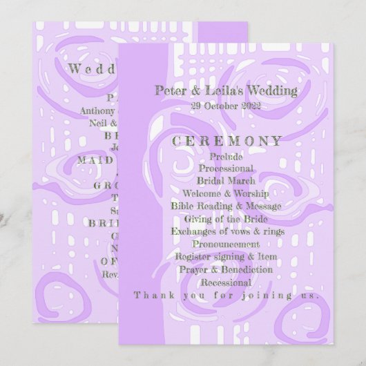 Hochzeitsprogramm Kultur Mosaik Floral Lilac 3 Programm (Vorne/Hinten)
