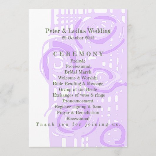 Hochzeitsprogramm Kultur Mosaik Floral Lilac 4 Programm (Vorderseite)