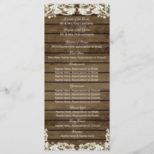 Hochzeitsprogramm Land Barn Romance Programm (Rückseite)